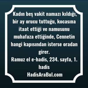   Kadın beş vakit namazı kıldığı, ... hadisinin tamamı