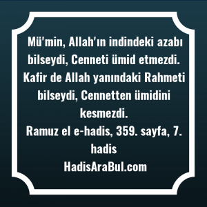   Mü'min, Allah'ın indindeki azabı bilseydi, ... ile başlayan hadis