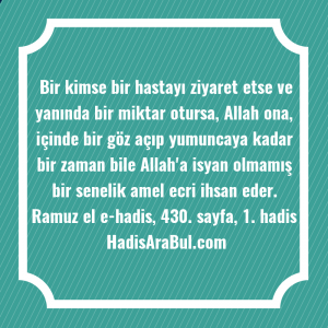   Bir kimse bir hastayı ziyaret ... ile başlayan hadis