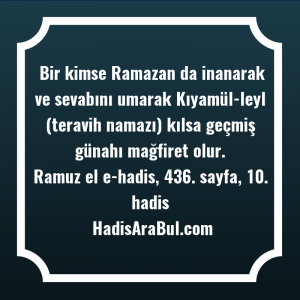   Bir kimse Ramazan da inanarak ... hadisi şerifi