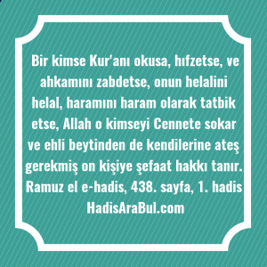   Bir kimse Kur'anı okusa, hıfzetse, ... hadisi