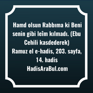   Hamd olsun Rabbıma ki Beni ... hadisi şerifi